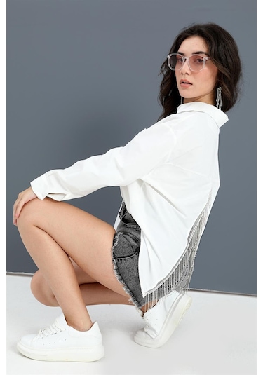 Gömlek Cepli Arkası Zincir Detaylı - Beyaz-beyaz Beyaz