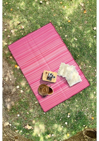 Açıp Katlanabilir Pembe Plaj Kamp Piknik Bahçe Balkon Teras Hasır Halı Mat Savan Kilim Halısı