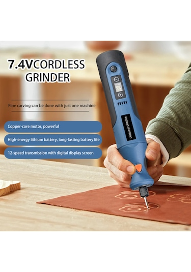 Yaozixa 7.4v 1100mah Li-pil Gömülü 12 Vitesli 5000-25000rpm Mini Elektrikli Matkap, Taşlama, Yontma, Kazıma Seti - 15 Parça Aksesuarlı Mavi+siyah