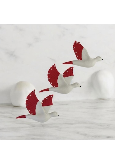 Dekoratif Üçlü Kumru Kuş Duvar Dekoru Süs 17 12 Cm Kırmızı Renk 3 Lü Set