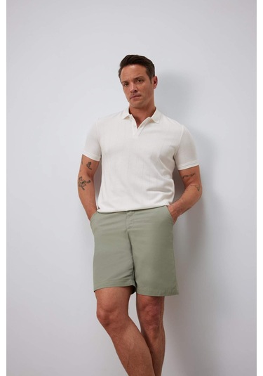 Defacto %100 Pamuk Regular Fit Gabardin Bermuda Şort C7684ax25spgn931 Yeşil