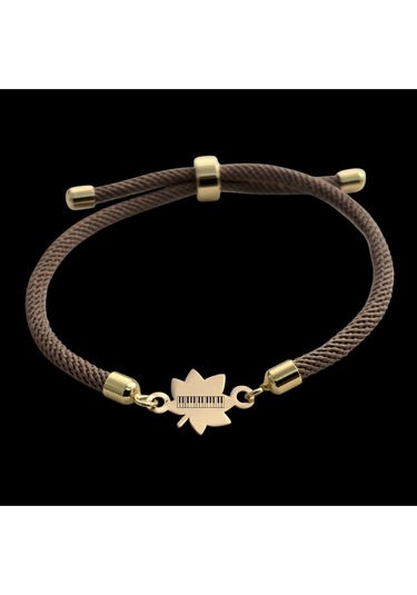 Piyano Temalı 14 Ayar Altın Plakalı Yaprak Figürlü Örgülü Hediye Bileklik-331sembol-kahverengi Altın