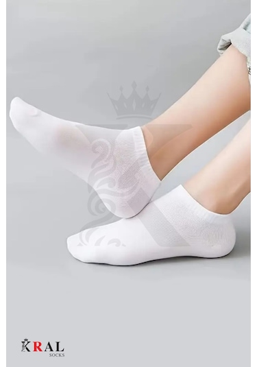 Kral Socks Kadın - Erkek 8 Çift Cotton Dikişsiz Soft Görünmez Penye Patik Bilek Çorap Beyaz