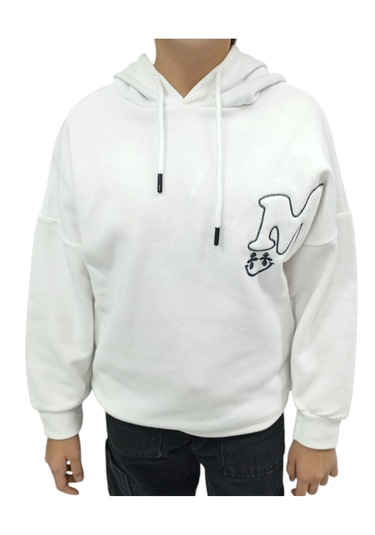 Kız Çocuk /erkek Çocuk M Harf Nakışlı Kapüşonlu Beyaz Renk Sweatshirt Beyaz