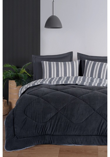 Comfort Set Yeni Nesil Wellsoft Yorganlı 2 Parça Tek Kişilik Soft Line Antrasit Antrasit