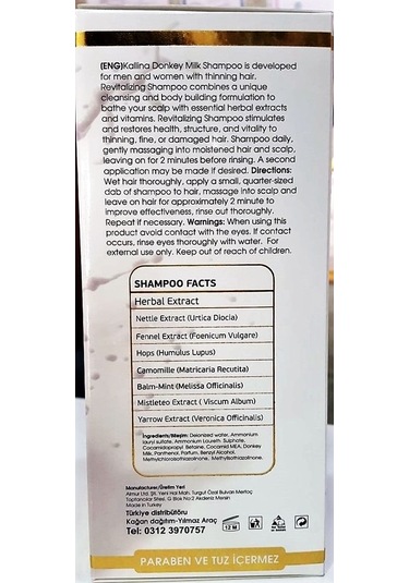 Kallina Saç Dökülmesine Karşı Eşek Sütü Şampuanı 350 ML