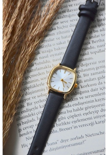 Kadın Kol Saati Siyah Kordon Yeni Sezon Vintage Sade Gold Altın Bb0021 Gri