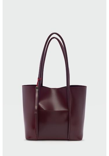 Pebbled Omuz Çantası Bordo Bordo
