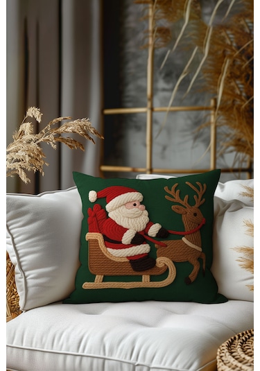 2 Li Yılbaşı Desenli, Çift Taraflı Baskı, Kırlent Kılıfı Seti Kırmızı - Yeşil