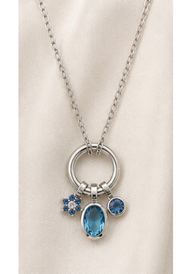 Blue Crystal Charm Halka Kolye Gümüş