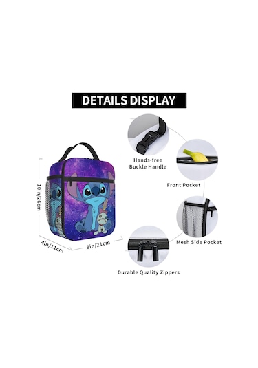 Stitch Yalıtımlı Öğle Yemeği Çantası Okul Piknik Atıştırmalık Öğle Yemeği Kutusu 11 Çok Renkli