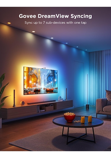 Govee Tv Arkası Led Şerit Aydınlatma + 2'li Aydınlatma Bar + Tv İle Renk Senkronizasyon 55-65 İnç Tüm Tv'ler Uyumludur