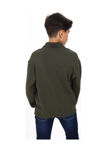 Toontoy Erkek Çocuk Polo Yaka Tnty Baskılı Sweatshirt Haki