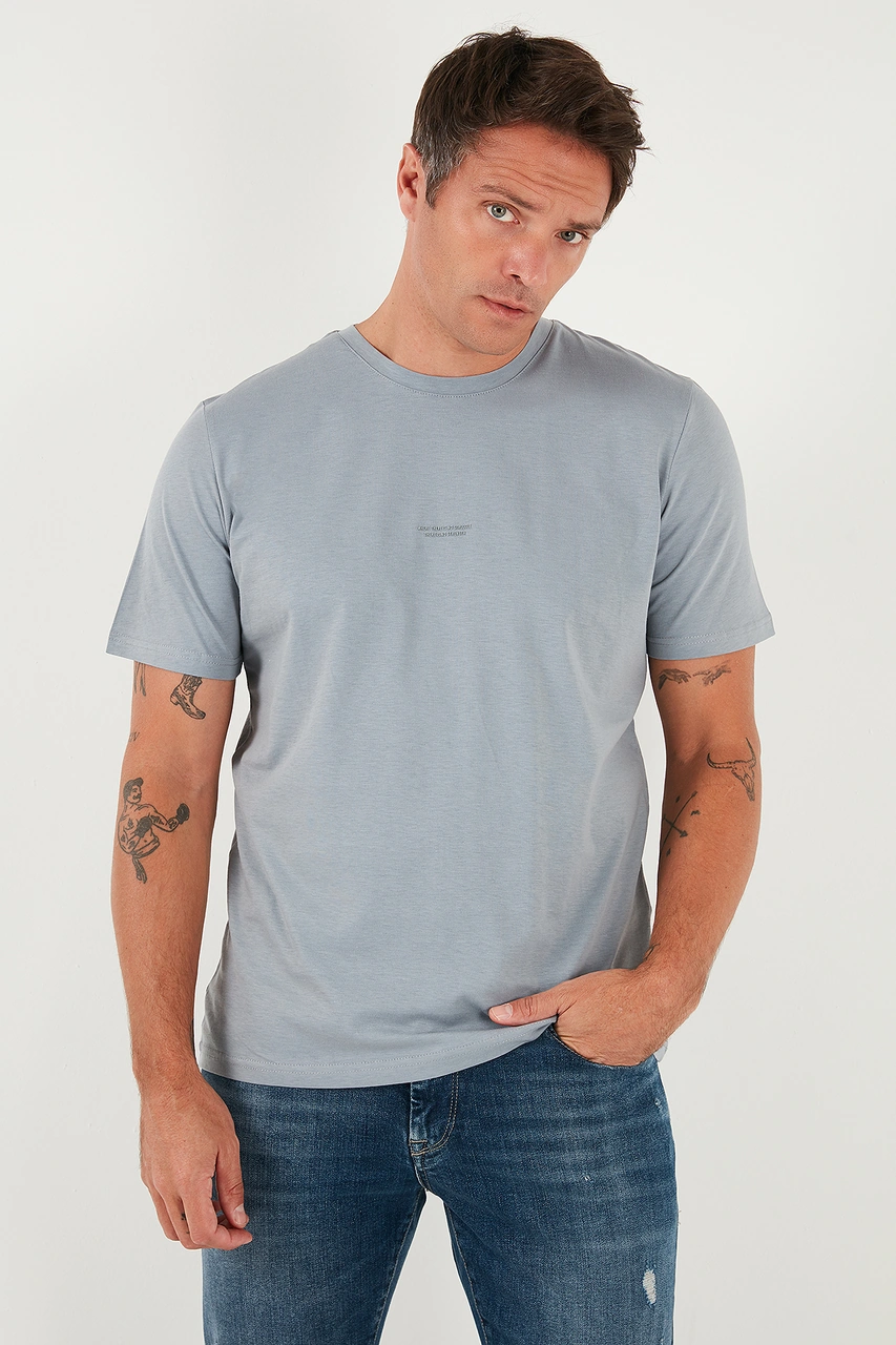 Buratti Yazı Detaylı Pamuklu Regular Fit Bisiklet Yaka Erkek T Shirt 59020203 Açık Gri