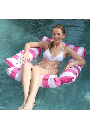 Xindoker 4-yönlü Pvc Su Koltuğu: Ağlı Yatağı, Sandalye, Drifter Ve Egzersiz Koltuğu - Yumuşak Boyun Yastığı İle Tatil Ve Plaj Eğlencesi Pembe Dik Çizgili Pembe