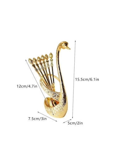 Reedark Kuğu Desenli Lüks Paslanmaz Çelik Çatal Kaşık Takımı - 6 Parça Altın