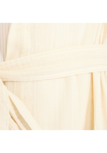 Unisex Kapüşonlu Uzun Müslin Bornoz-Bej