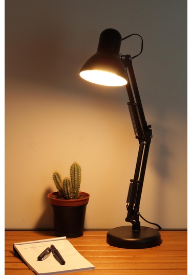 Akrobat Masa Lambası Yaylı Metal 360 Ayarlanabilir Çalışma Okuma Lambası Siyah Siyah