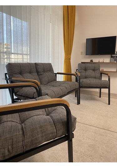 Modern Jüpiter Balkon, Bahçe, Cafe - Metal Kanepe Koltuk Takımı - 2+1+1 Antrasit Modernsh19 Antrasit