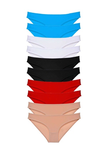 10 Adet Süper Eko Set Likralı Kadın Slip Siyah Kırmızı Ten Beyaz Çok Renkli