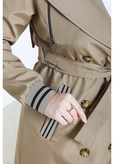 Bondit Kumaş Ribanalı Uzun Boy Trençkot / Açık Kahve - M0110 Açık Kahve Kahverengi