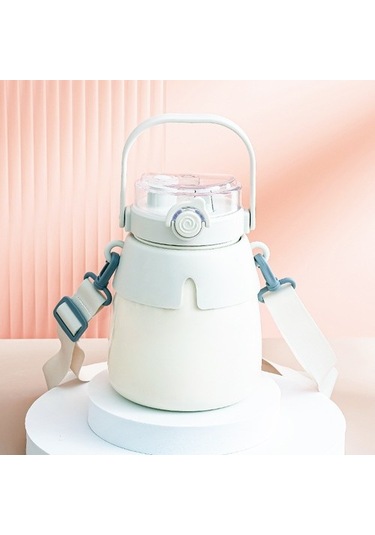 Clothing Finds Öğrenciler Için Büyük Kapasiteli 304 Paslanmaz Çelik Termos Kupa Taşınabilir Yüksek Değerli Çocuk Büyük Gözlü Sevimli Göbekli Bardak Czgl2k Beyaz