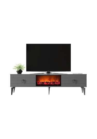 Volcanos Şömineli Tv Sehpası Tv Ünitesi Antrasit