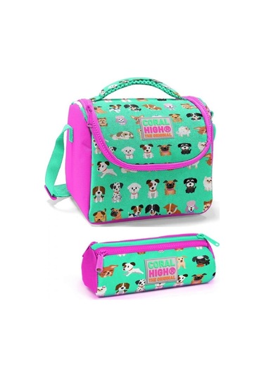 Coral High Kız Çocuk Pembe Yeşil Köpekler Beslenme Çantası Seti