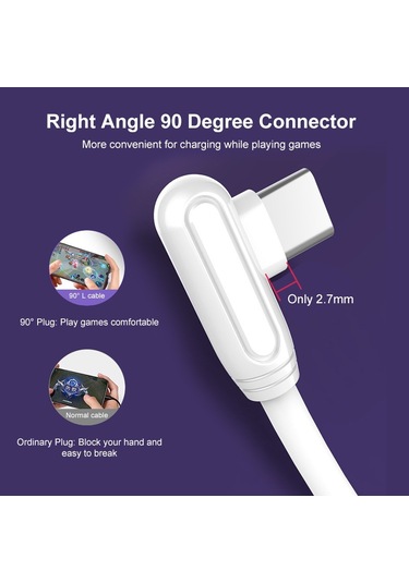 Enkay Hat-prince Enk-cb109 5a Usb To Usb-c / Type-c 90 Derece Dirsek Silikon Veri Senkronizasyon Hızlı Şarj Kablosu, Kablolu Uzunluk: 1m Beyaz