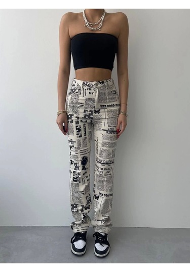 Novıne Gazete Desenli Pantolon Desenli