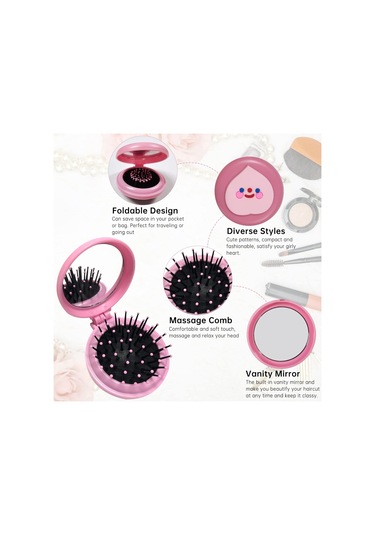 Adet Katlanır Saç Fırçası Aynalı Yuvarlak Katlanır Cep Saç Fırças