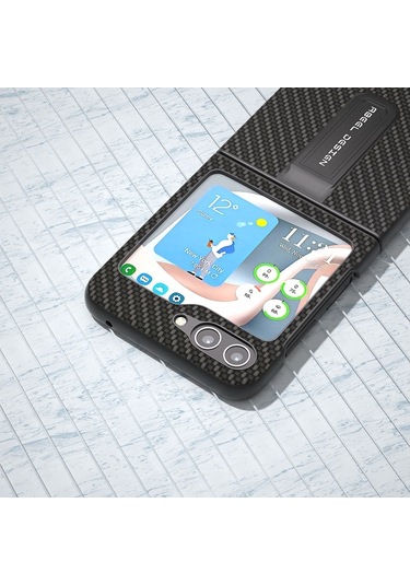 Samsung Galaxy Z Flip5 Abeel Karbon Fiber Doku Koruyucu Telefon Kılıfı Tutucu