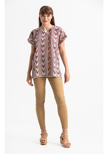 Kısa Kol Şile Bezi Kilim Yazlık Bluz Tek Renk Tkrn Tek Renk