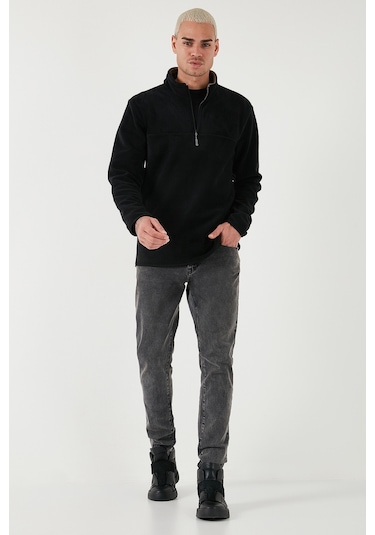 Buratti Regular Fit Anti-Pilling Tüylenme Yapmayan Dik Yaka Kalın Kışlık Şardonlu Erkek Polar 5896700 Siyah