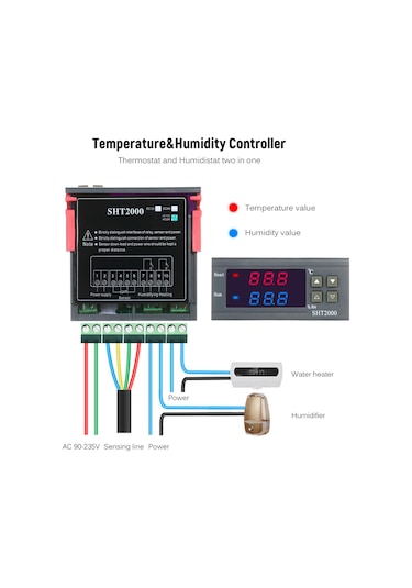 Vkemall Sht2000 Akıllı Sıcaklık Ve Nem Kontrol Cihazı, Abs Malzeme, Ac110-220v, -20 /+60 Aralığı, Röle Çıkışı, 10a Maksimum Güç