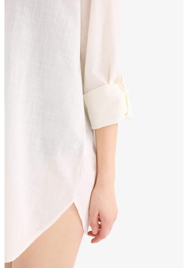 DeFacto Regular Fit Pamuklu Plaj Gömleği-Fall in Love W8241AZ25SMWT16 Beyaz