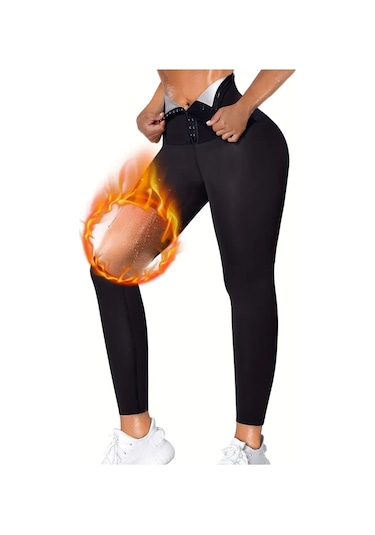 Sauna-tayt Model Sıkılaştırıcı Etkili Yüksek Bel Agraflı Termal Toparlayıcı Ve Sport Tayt SiYAH