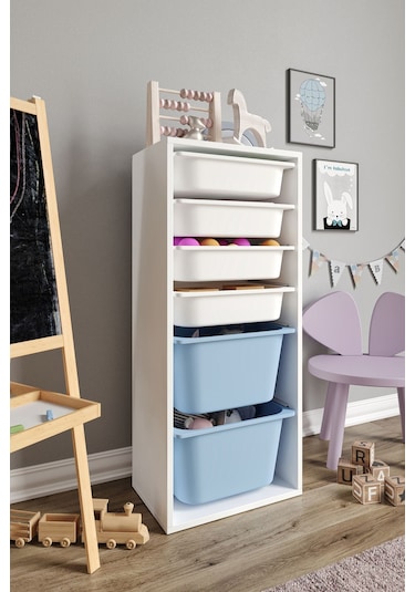 %100 Mdf - Large Mono 6 Sepetli Oyuncak Dolabı Mavi