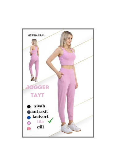 Yüksek Bel Jogger Tayt Rahat Kalıp Çift Yan Cepli Spor Görünüm Trend Jogger Lila Rengi 106103 Lila