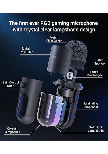 Glowmic Usb Gaming Mikrofon Rgb, Pc Ve Ps5 Uyumlu, Yayın Ve Podcast İçin