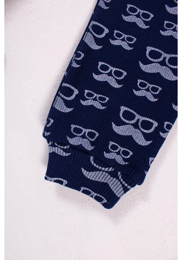 Bıyık Gözlük Desenli 3'lü Erkek Bebek Takımı Lacivert