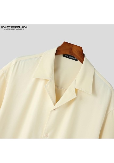 İncerun Yaz Baskı Erkek Kısa Kollu Tatil Günlük Salaş Gömlekler Bej