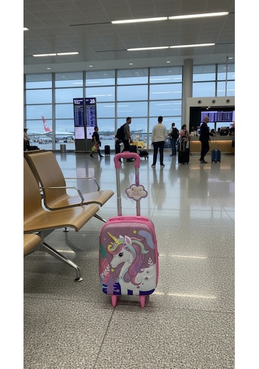 Kız Çocuk Kabin Boy Çekçekli Valiz Pembe Çok Renkli