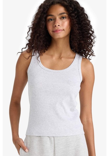 Defacto Regular Fit Yuvarlak Yaka Kolsuz Ribana Pijama Üstü-fall İn Love F0110ax25smgr93 Gri