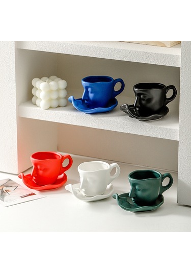 Xiyyadms Kahve & Çay Bardakları - Yaratıcı Yüz Desenli Seramik, 100ml Yeşil, Hediye İçin Uygun, Kaliteli Isı Tutucu