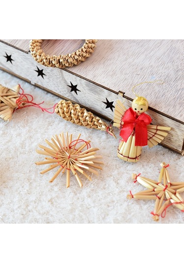Gajeena Kutup Yıldızı Ve Kar Tanesi Figürlü Buğday Sapı Noel Ağaç Zırhlari - 16'lı 200g Noel Dekorasyon Malzemeleri Haki
