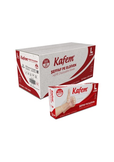 Kafem Pe Tek Kullanımlık Şeffaf Eldiven 500 Lü X 20 Paket Koli