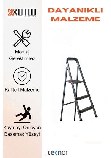 Kutlu Dayanıklı 2+1 Metal Basamaklı Merdiven