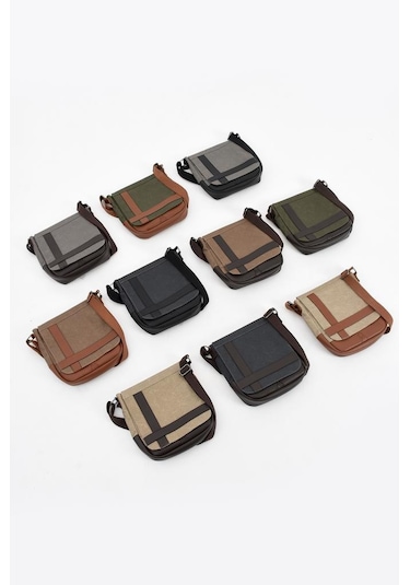 Kanvas Kumaş Tablet Çantası Erkek Postacı Çanta 27 23 Cm Çapraz Askılı Omuz Çantası Haki