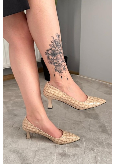 Preshley Kadın Sity Bej Kroko 6 Cm İnce Topuklu Stiletto Bej